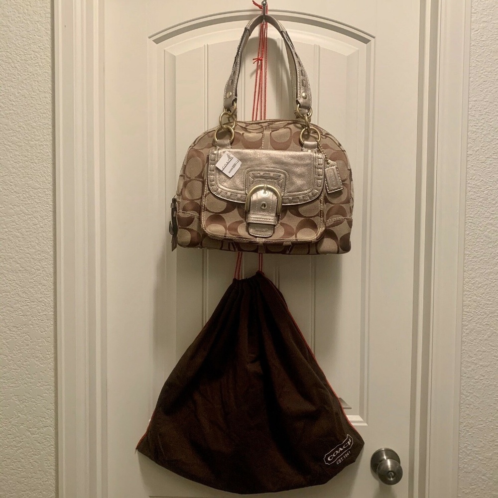 Coach Soho Signature C Tan Jacquard Lurex Gold Leather Dome Satchel Bag F11889